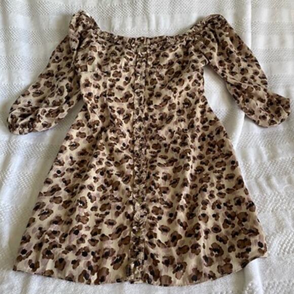 new NWOT Sage the Label Leopard Long Sleeve Mini Dress, Size small, S - Picture 2 of 4